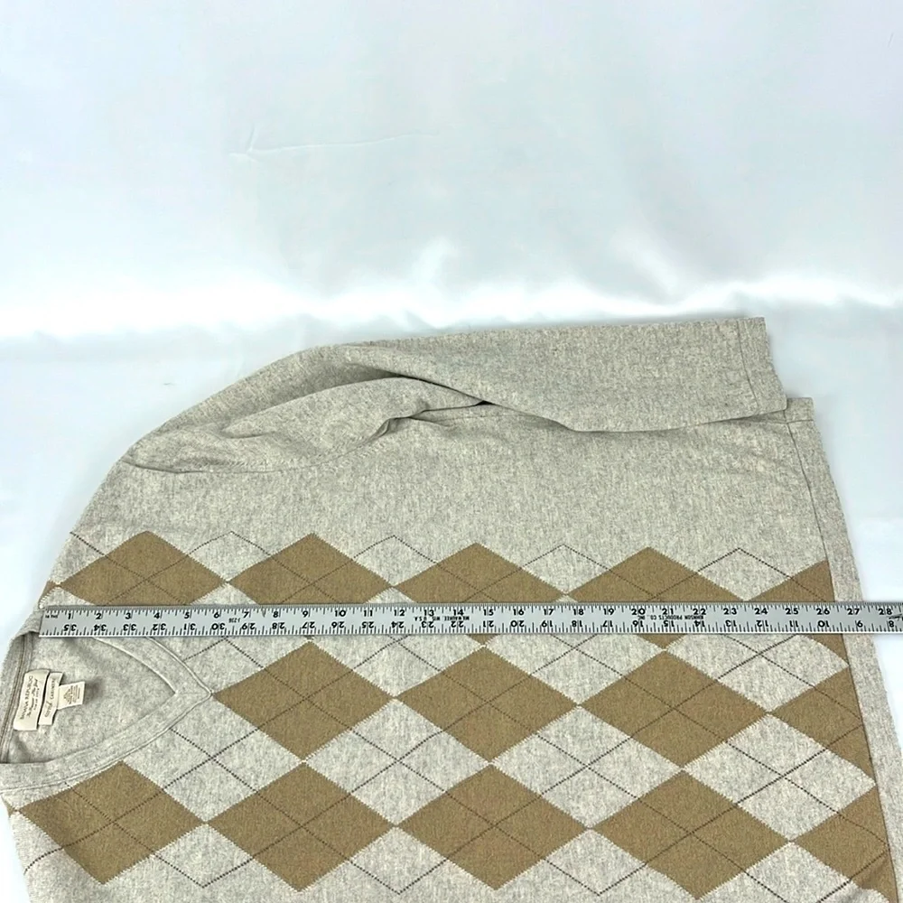 Banana Republic Cotton Cashmere Argyle Sweater XL Tan Heathered Cream/Gray Brown